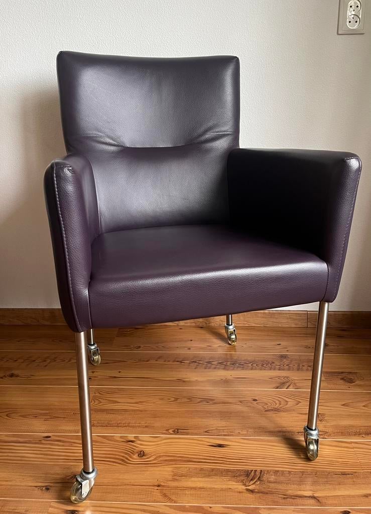 6 lederen stoelen Hulshoff, kleur Toledo Merlin, Ophalen, Minder dan 75 cm, Leer, Zo goed als nieuw