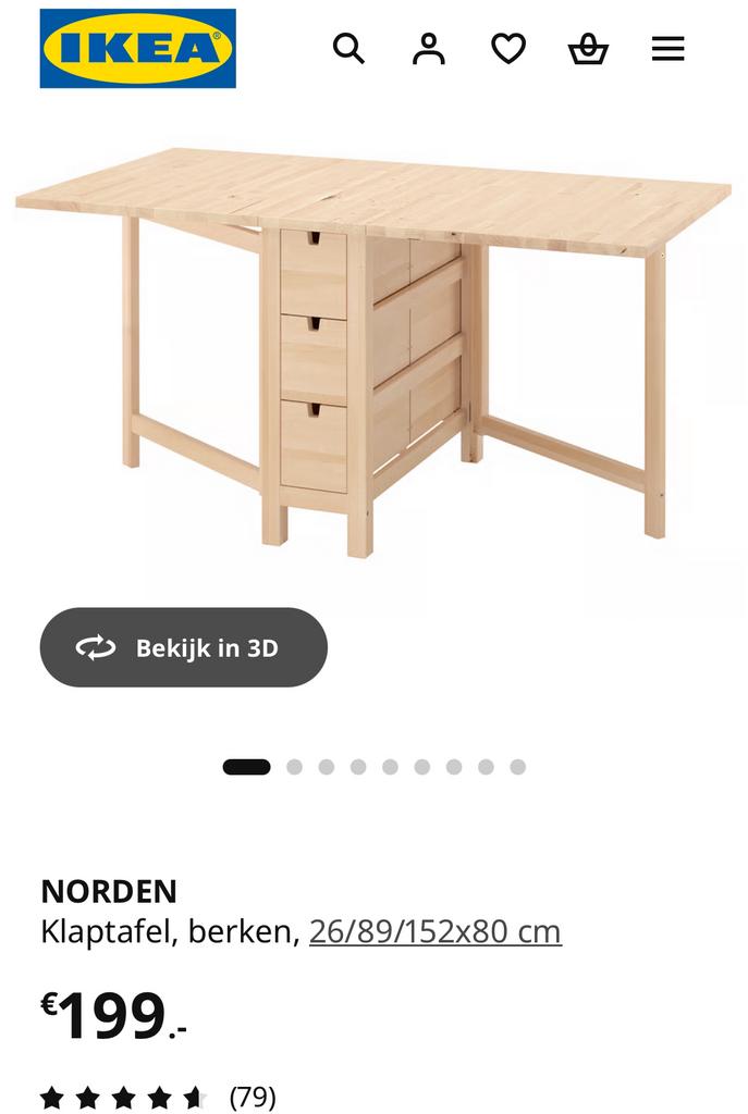 NORDEN ikea Klaptafel, berken, 26/89/152x80 cm, Zo goed als nieuw, Minder dan 100 cm, Hout, 50 tot 100 cm