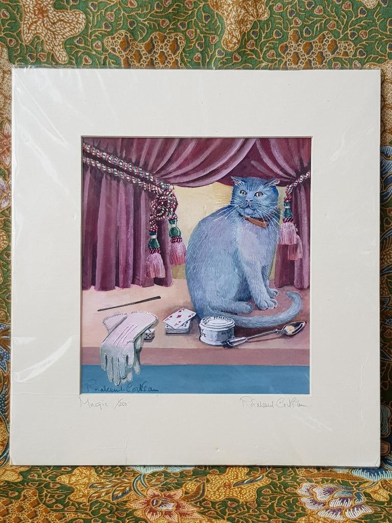 Mooie originele litho uit Engeland van poes of kat 27-29 cm., Antiek en Kunst, Kunst | Litho's en Zeefdrukken, Ophalen of Verzenden