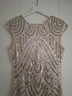 Prachtige Gatsby Jurk Maat L - Beige met Zilveren Pailletten, Kleding | Dames, Beige, Maat 42/44 (L), Ophalen of Verzenden, Zo goed als nieuw