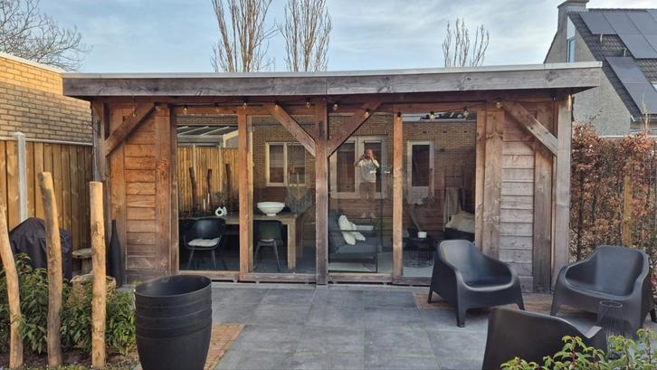 Glazen schuifdeuren met houten kozijn - Compleet GRATIS, Doe-het-zelf en Verbouw, Kozijnen en Schuifpuien, Gebruikt, Schuifpui