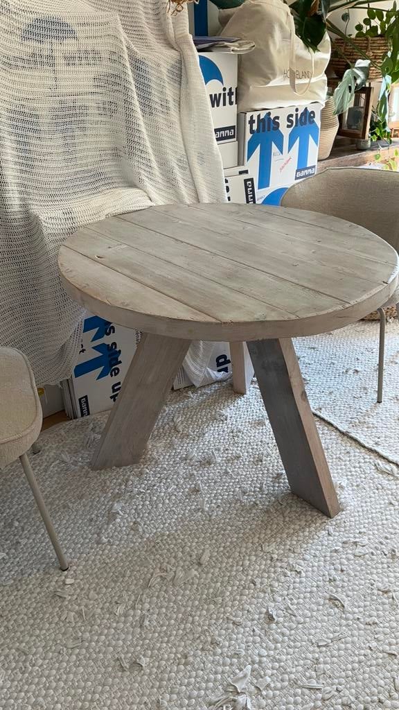 Ronde eettafel steigerhout, Ophalen, Gebruikt, 50 tot 100 cm, Rond