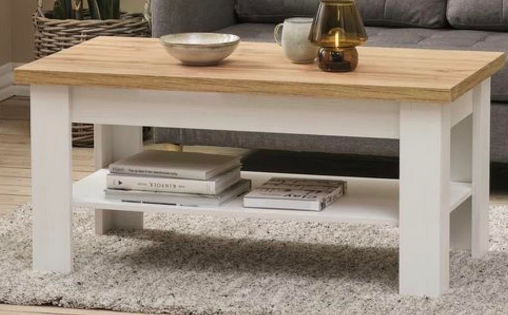 Stijlvolle koffietafel met opbergruimte, 100 tot 150 cm, Modern, Scandinavisch, Zo goed als nieuw, Overige houtsoorten