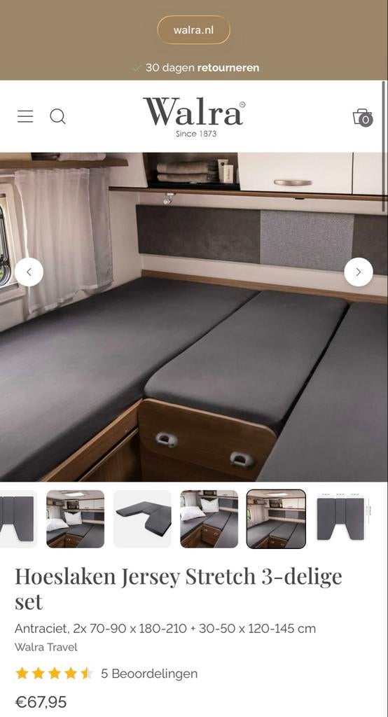 Camper hoeslaken Jersey Stretch 3-delige set Antraciet - Caravan accessoires