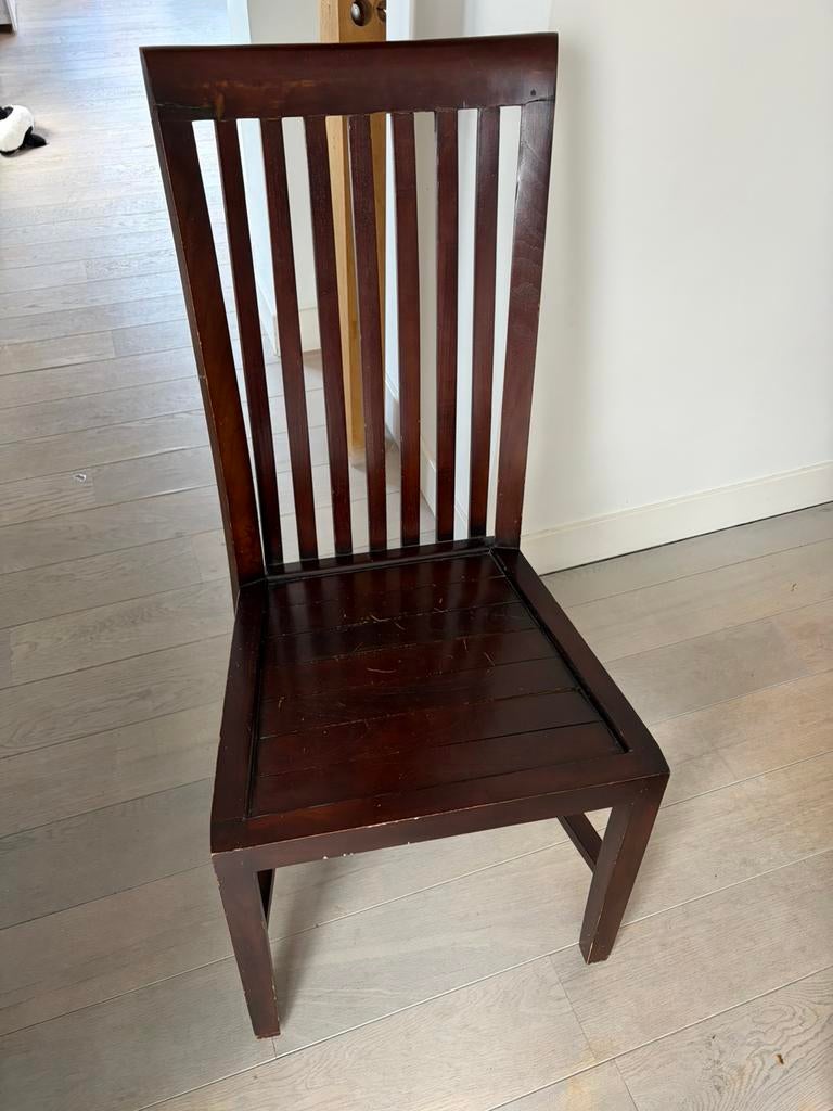 Wooden chairs. Set of 4 available, Huis en Inrichting, Stoelen, Ophalen, Gebruikt, Bruin, Vier