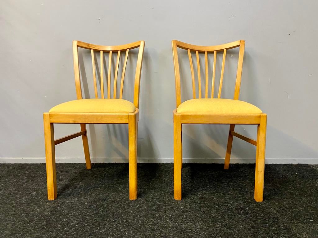 2 vintage houten stoelen jaren 50/60 retro chairs midcentury, Huis en Inrichting, Stoelen, Ophalen, Twee, Bruin, Zo goed als nieuw