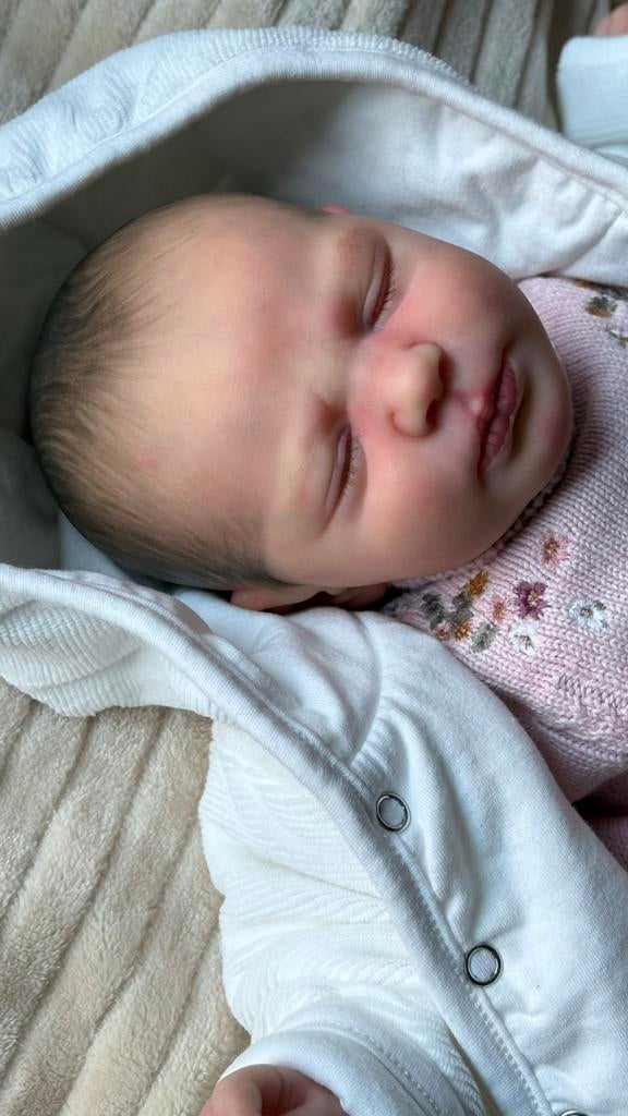 Reborn Emmy asleep reborn pop (Kelly Dudley) levensecht, Ophalen of Verzenden, Zo goed als nieuw, Pop, Levensecht of Reborn