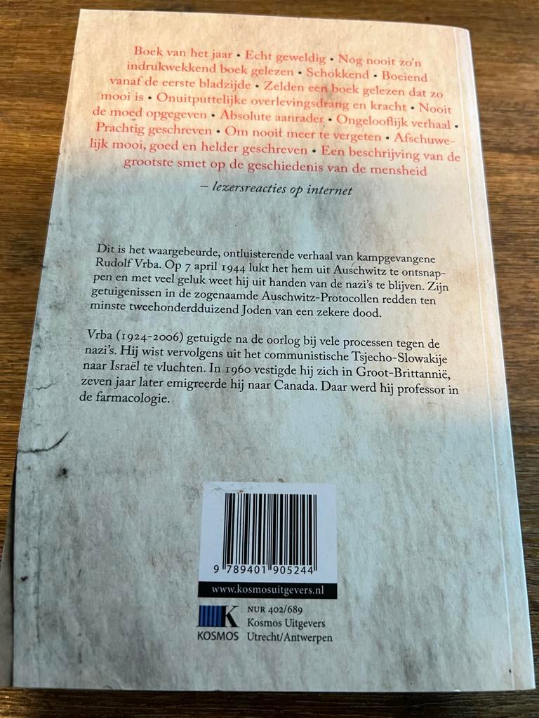 Ik Ontsnapte uit Auschwitz - Rudolf Vrba (Boek), Boeken, Ophalen of Verzenden, 20e eeuw of later, Zo goed als nieuw