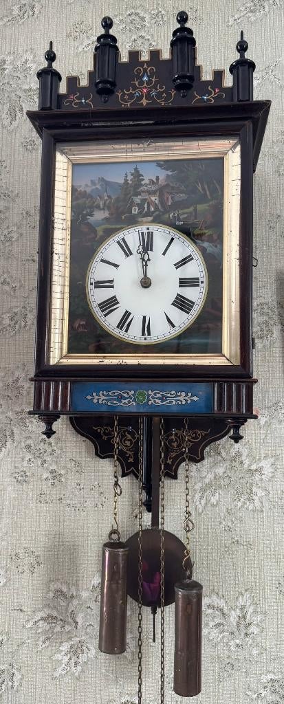 Schwarzwalder Wandklok Schilderij-wijzerplaat ca 1880, Antiek en Kunst, Ophalen