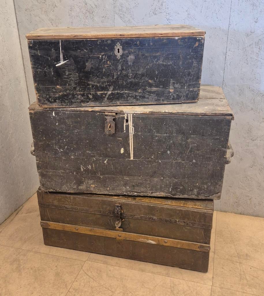 3x Oude houten kisten / vintage opbergkisten / dekenkisten, Huis en Inrichting, Woonaccessoires | Kisten, Ophalen, Minder dan 50 cm