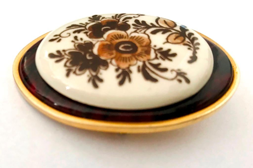 Prachtige grote Oude porseleinen broche, Verzenden, Zo goed als nieuw, Goud, Overige materialen