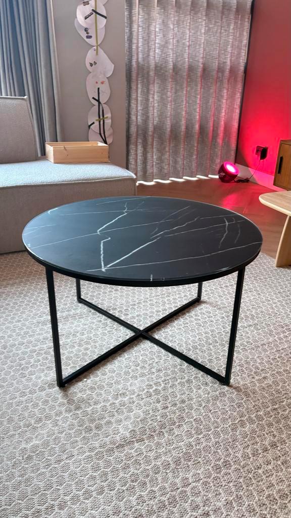 Ronde salontafel met marmerlook blad antiqua westwing, Huis en Inrichting, Tafels | Salontafels, Gebruikt, Minder dan 50 cm, 50 tot 100 cm