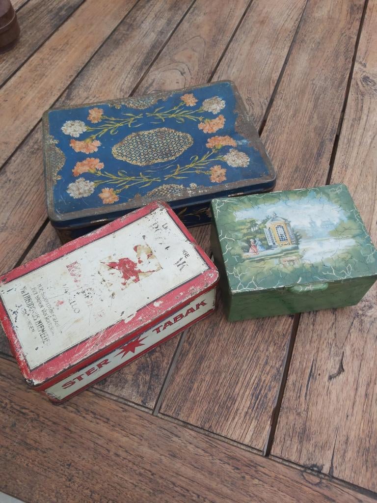 Set van 3 vintage blikken - Ster Tabak, bloemen, landschap, Ophalen