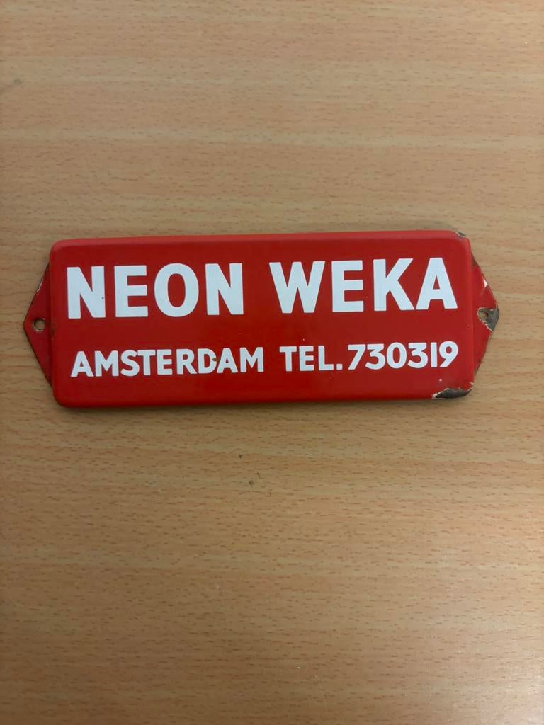 Emaille deurpostje Neon Weka rood, Ophalen of Verzenden, Zo goed als nieuw, Reclamebord