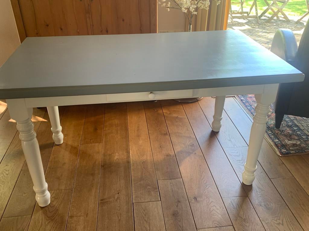 Eettafel 140x80 cm met lade - Grijs/Wit, Huis en Inrichting, Tafels | Eettafels, Gebruikt, 100 tot 150 cm, Vier personen, Rechthoekig