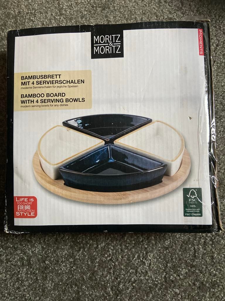 Moritz & Moritz Bamboe Serveerplank met 4 Schalen, Hout, Snij-/serveerplank, Nieuw, Ophalen of Verzenden