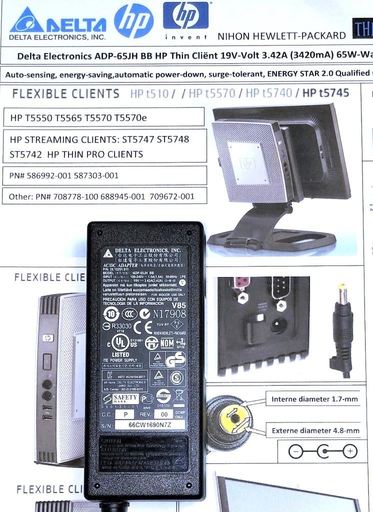 HP ADP-65JH BB 587303-001 19V 3.42A 65W Adapter 586992-001, Ophalen of Verzenden, Zo goed als nieuw, Hewlett Packard HP