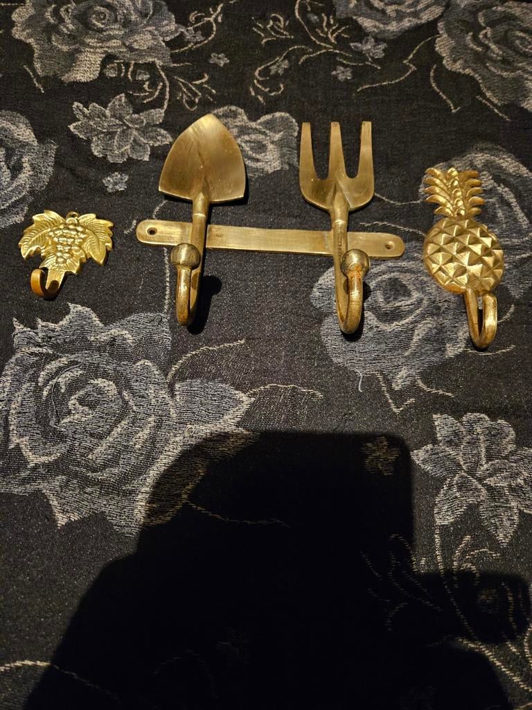 Decoratieve messing wandhaken set - Tuin & Fruit thema, Ophalen, Overige materialen, Gebruikt, Wandhaken