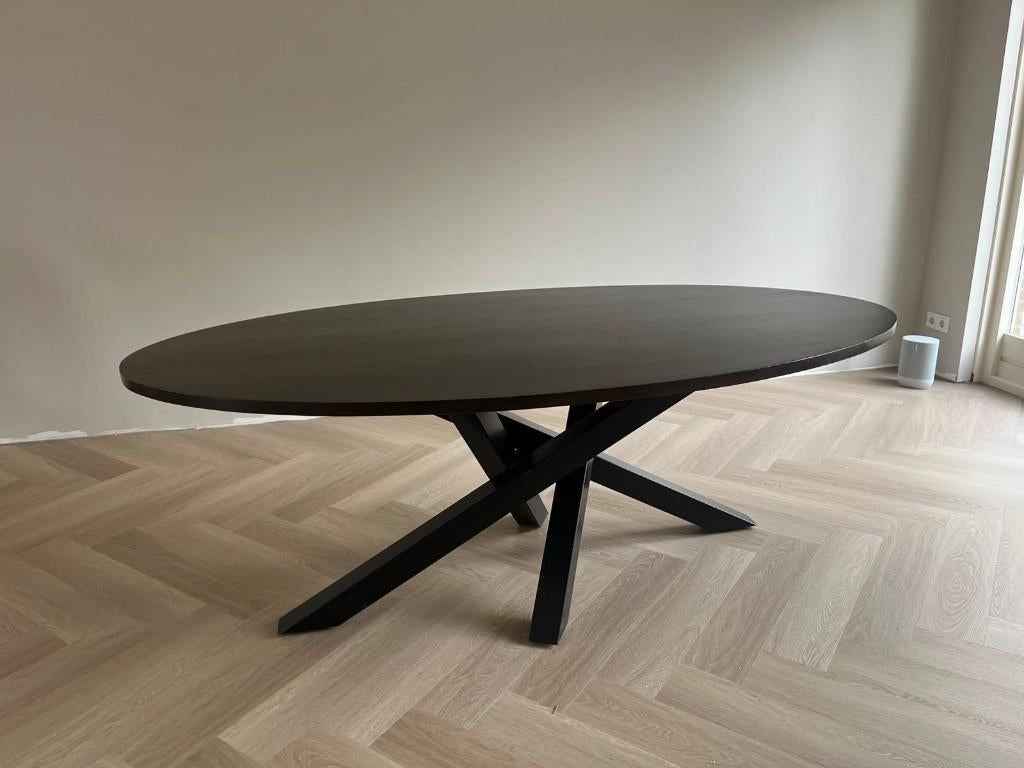 Ovale kersenhouten eettafel met matrix onderstel, Huis en Inrichting, Ophalen, Gebruikt, 100 tot 150 cm, 200 cm of meer