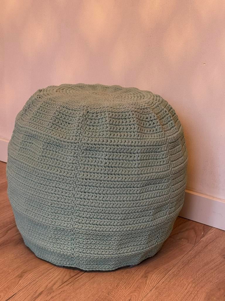 Pastel turquoise poef, Huis en Inrichting, Ophalen, Zo goed als nieuw, Rond