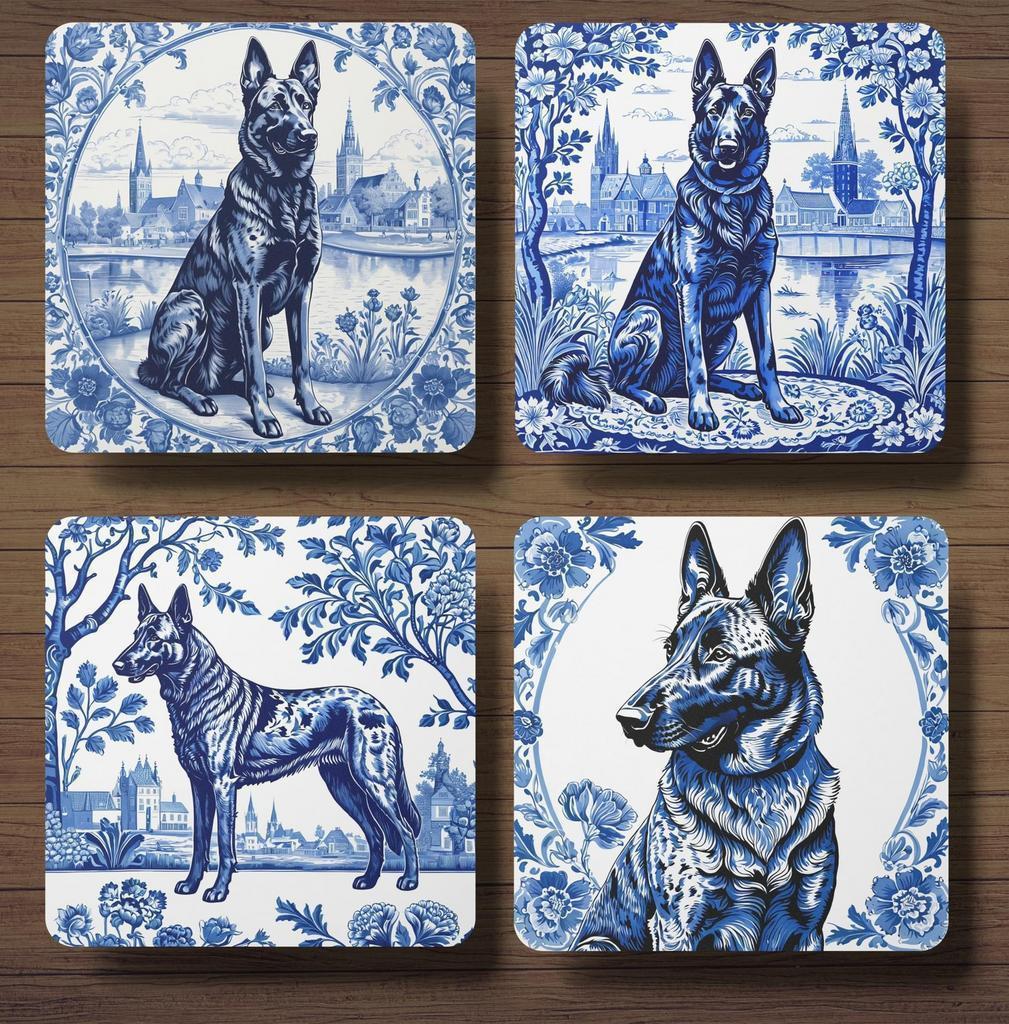 Hollandse Herder Delfts Blauw onderzetters met houder, Ophalen of Verzenden, Nieuw, Glas of Kopje