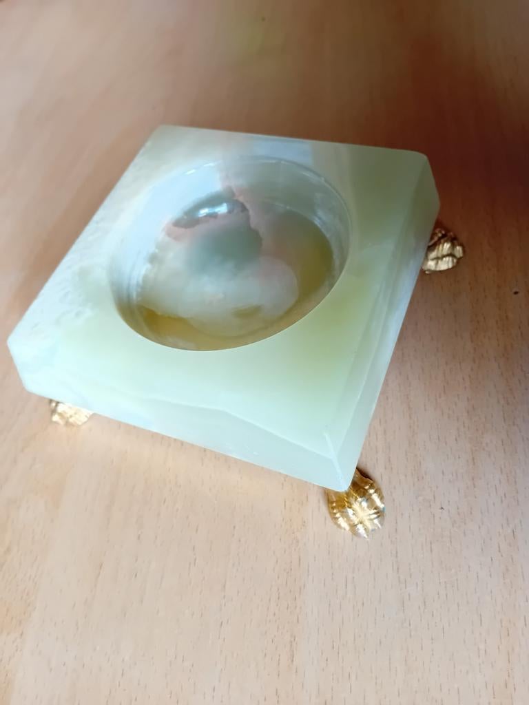Prachtige Vintage Onyx asbak/schaal, messing leeuwenpootjes, Ophalen of Verzenden