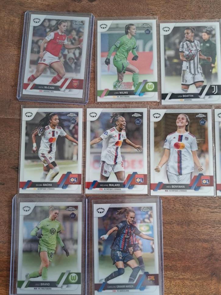 Topps Chrome vrouwen voetbalkaarten 2023, Hobby en Vrije tijd, Stickers en Plaatjes, Zo goed als nieuw, Meerdere plaatjes, Ophalen