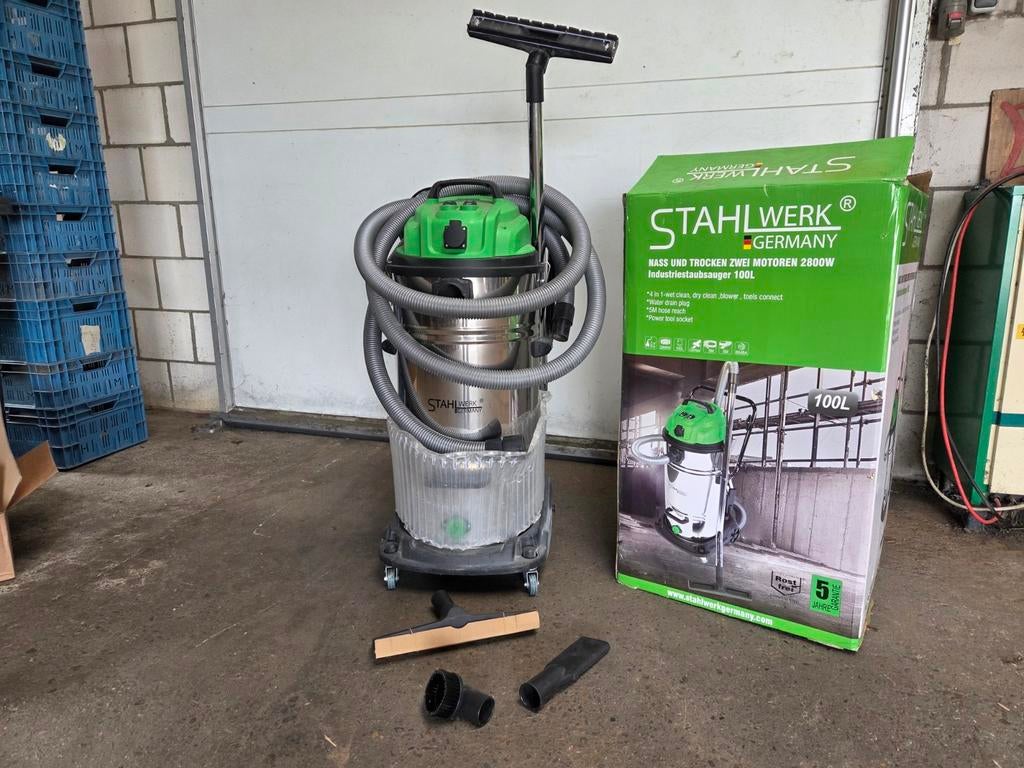 Stahlwerk Nat- en Droogzuiger 2 Motoren 2800W 100L, Ophalen of Verzenden, Zo goed als nieuw, 2000 watt of meer, Waterstofzuiger