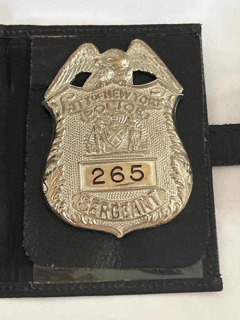 New York Police badge Sergeant nr. 265 + leren houder (USA), Verzenden, Landmacht, Amerika, Embleem of Badge