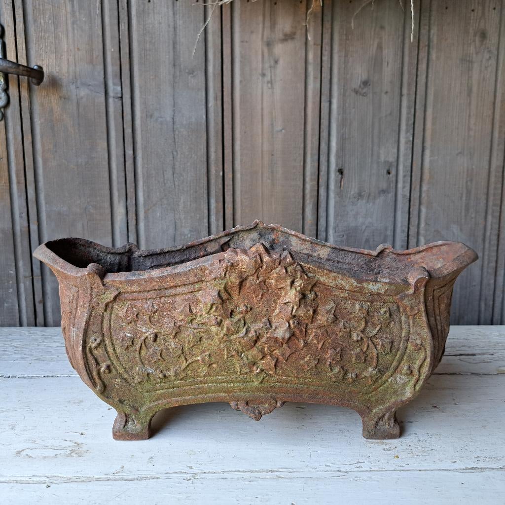 Brocante Franse gietijzeren vaas tuinvaas jardinière *Etage3, Gebruikt, ., Ophalen of Verzenden, .