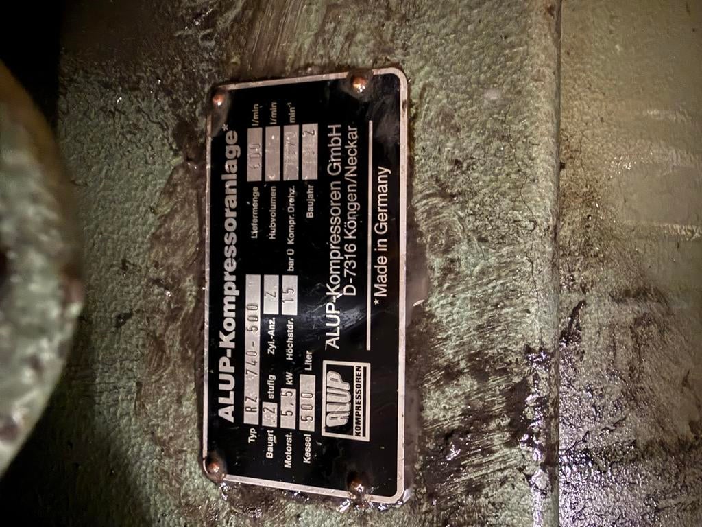 ALUP Compressor 500 liter 2 cilinder, Ophalen, Gebruikt, 400 tot 800 liter/min, 10 bar of meer