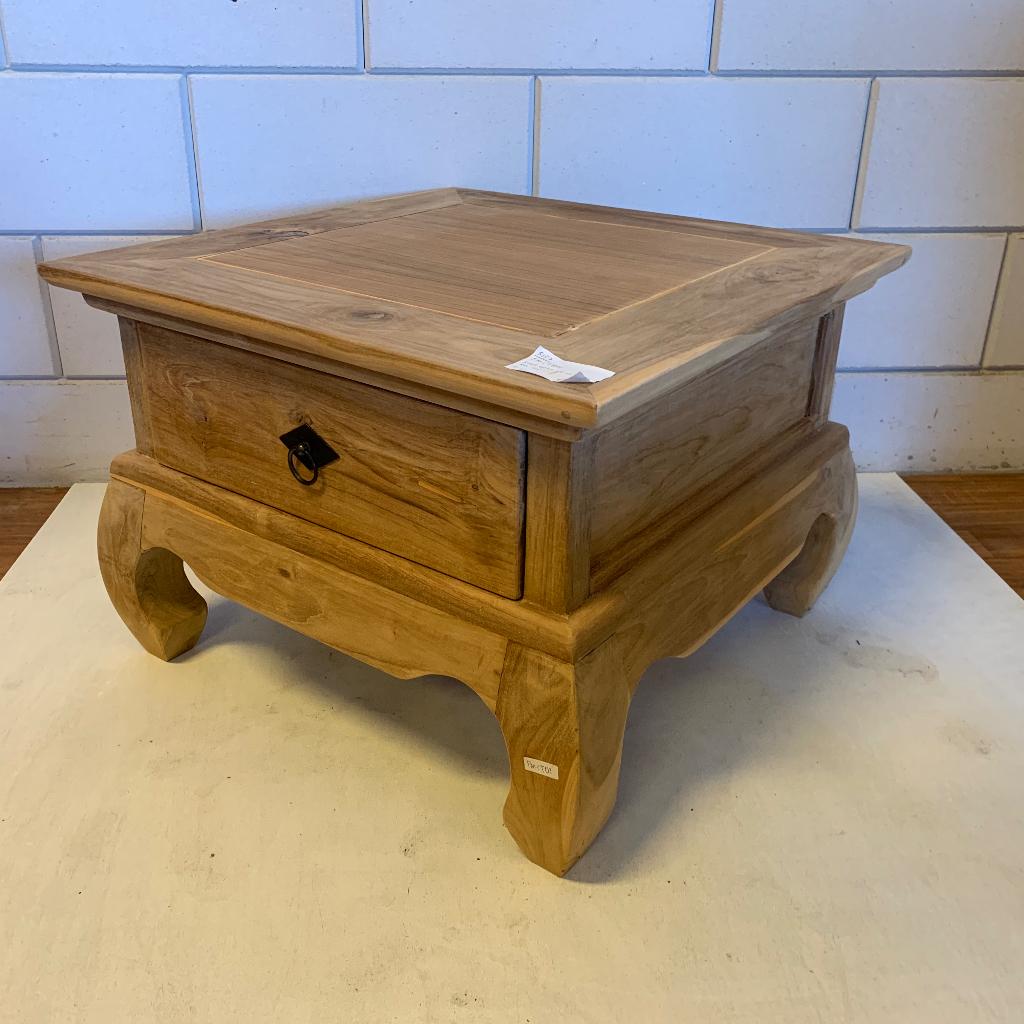 Teakhouten Opium salontafel - 60 x 60 cm- 1 lade - TTM Wonen, TTM Wonen, Meubels – (Perzische) Tapijten en Woonaccessoires, 50 tot 100 cm