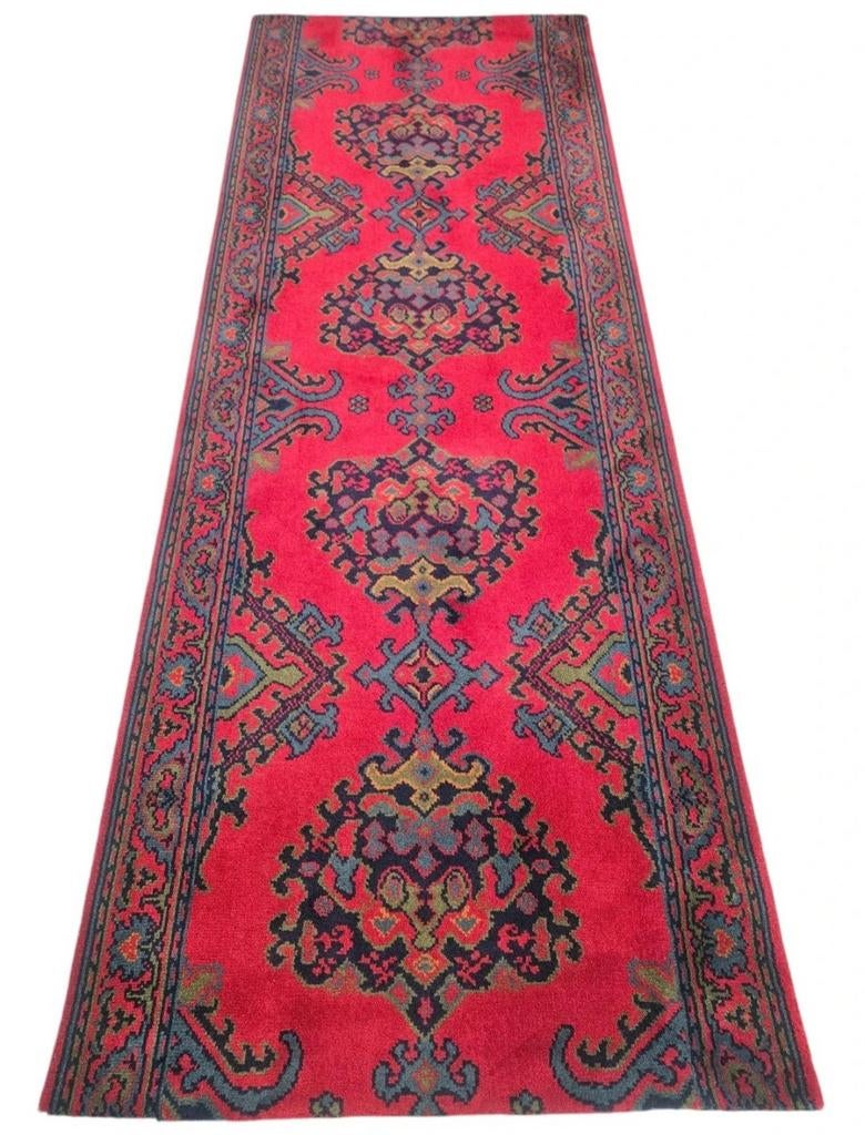 Vintage oosters wol Kazak vloerkleed loper rood 73x195cm, Groen, Zo goed als nieuw, Onbekend, Rechthoekig