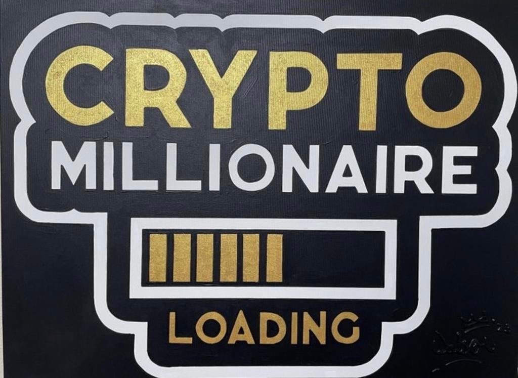 Pop Art Schilderij 'Crypto Millionaire Loading' - 80x60cm, Antiek en Kunst, Kunst | Schilderijen | Modern, Ophalen of Verzenden