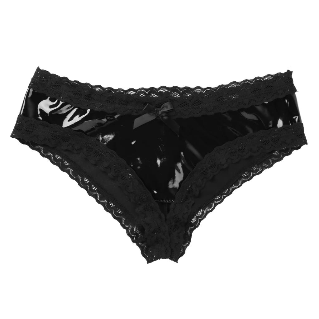 Zwart lak leren dames slipje broekje lingerie kant wetlook, Kleding | Dames, Verzenden, Zwart, Slip