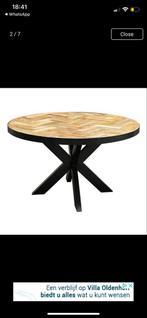 Ronde eettafel mangohout visgraat | ø 130 cm | spiderframe, Huis en Inrichting, Tafels | Eettafels, Ophalen, Gebruikt, 100 tot 150 cm