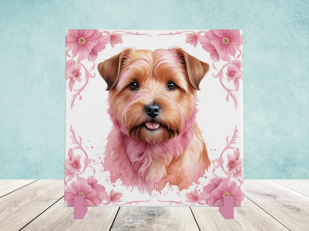 Norfolk Terriër Delfts Roze tegel incl houder, Ophalen of Verzenden, Nieuw