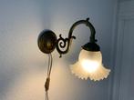 Art Nouveau stijl Messing/Koper Wandlamp met glazen kap., Antiek en Kunst, Antiek | Lampen, Ophalen of Verzenden