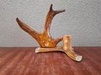 Vintage Scandinavische? kandelaar handgemaakt van een gewei, Overige materialen, Gebruikt, Bruin, Ophalen of Verzenden