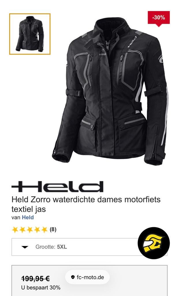 Held Zorro dames motorjack 5XL, valt klein, Motoren, Kleding | Motorkleding, Ophalen, Tweedehands, Dames, Jas | textiel