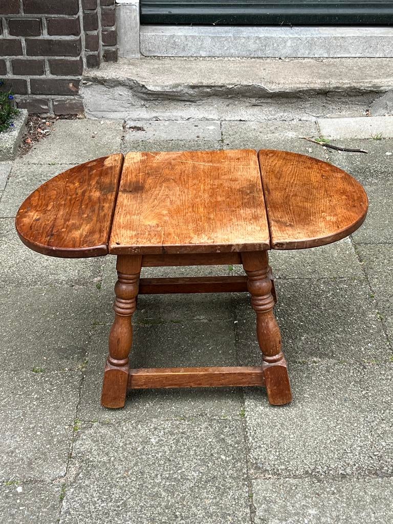 Vintage antiek eiken krukje/bijzettafeltje hangoor gateleg, Verzenden, Zo goed als nieuw, Hout