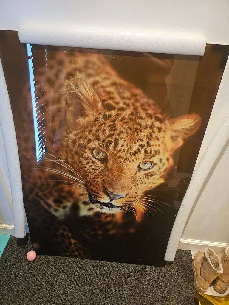 Prachtig Glas Schilderij - Luipaard, Antiek en Kunst, Kunst | Schilderijen | Modern, Ophalen of Verzenden