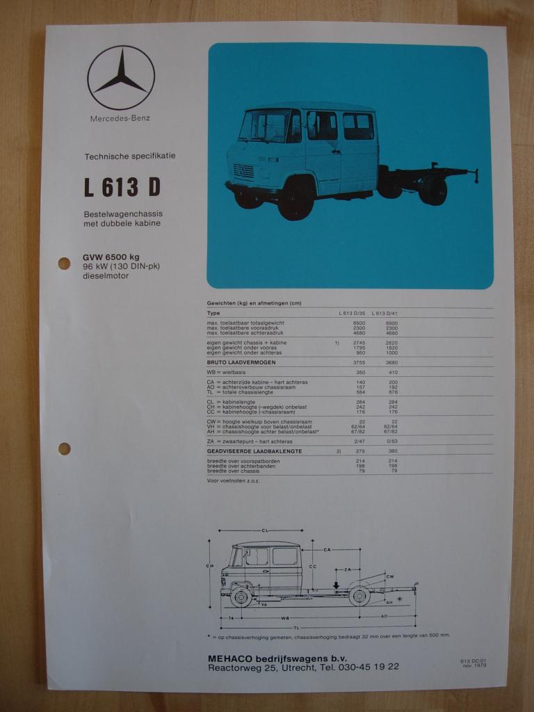 Mercedes 613 D Technische Specificatie folder 1979 DC – 613D, Zo goed als nieuw, Mercedes-Benz, Mercedes, Ophalen of Verzenden