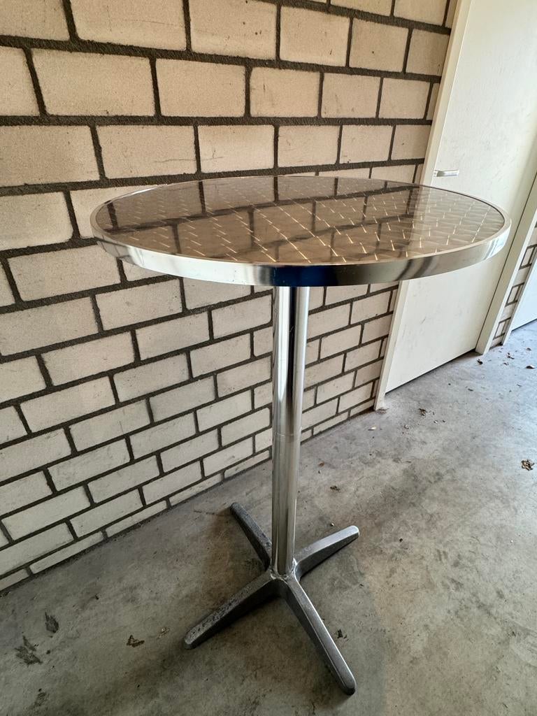 Aluminium look statafel diameter 60cm 3 stuks, Ophalen, Gebruikt
