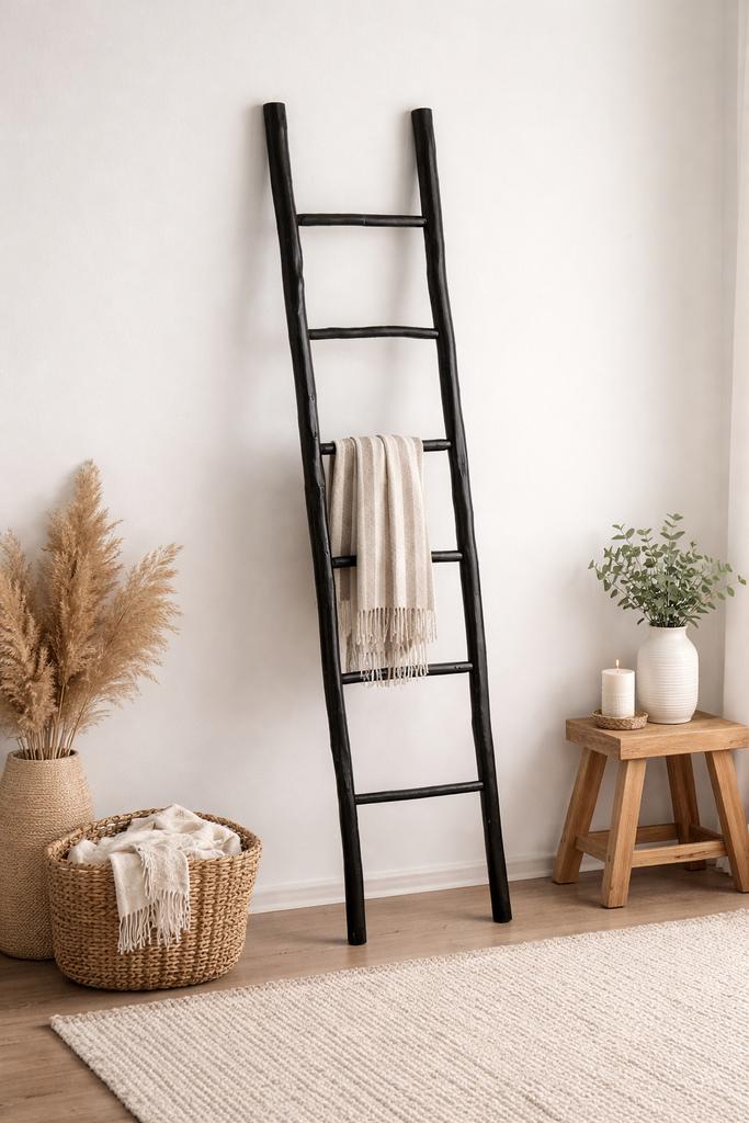 Zwarte decoratie ladder 180cm - Handdoekenrek, Ophalen, Hout, Zwart, Nieuw