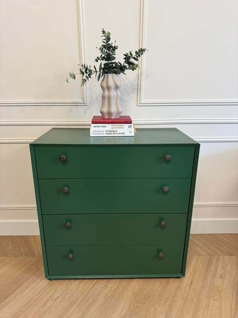 Houten ladekast - Gerestyled - Donkergroen, Huis en Inrichting, Kasten | Ladekasten, Ophalen, 50 tot 100 cm, Zo goed als nieuw