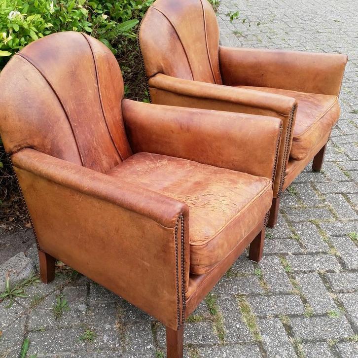 Schapenleer clubfauteuils, Huis en Inrichting, Fauteuils, Leer, 50 tot 75 cm, 75 tot 100 cm, Ophalen