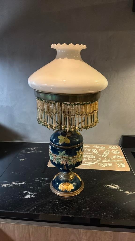 Antieke Jugendstil olielamp ca. 1900 – Majolica, Ophalen