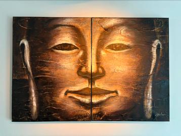 Tweeluik Olieverf Buddha Schilderij 120x80 beschikbaar voor biedingen