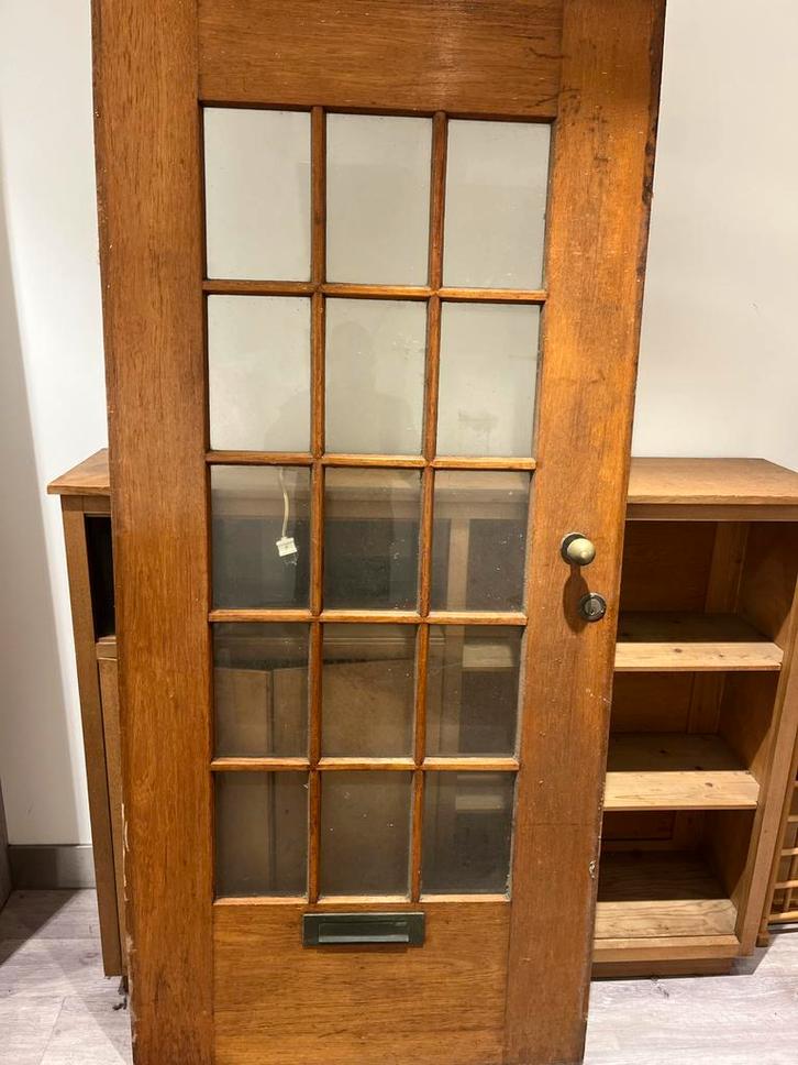 Houten voordeur met glas, Doe-het-zelf en Verbouw, Deuren en Horren, Gebruikt, Binnendeur, 200 tot 215 cm, 80 tot 100 cm, Hout